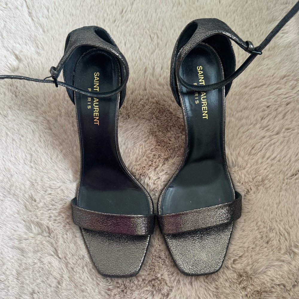 SAINT LAURENT Evora Amber 85 Astrap Sandals Gunmetal